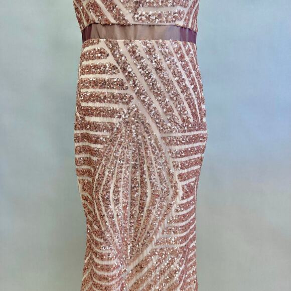 Vintage Cache Rose Gold Sequin Halter Gown Sz 6 Geometric Maxi Formal Dress Y2K - Picture 9 of 16